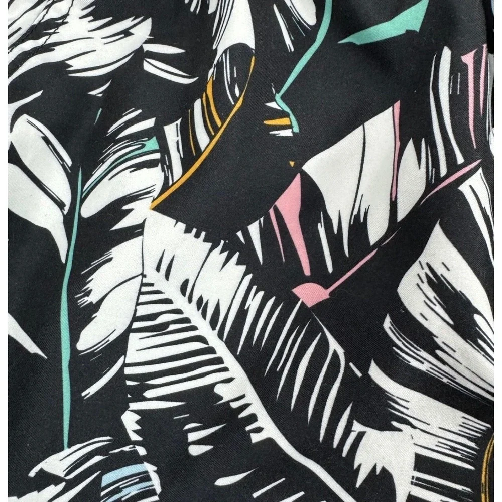 Empyre Swim Trunks Men Large Black White Tropical Palm Leaf Mesh Lined Shorts